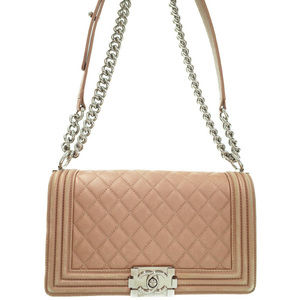 Chanel Boy Chain Shoulder Bag Pink Beige